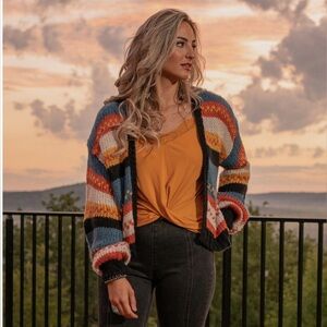 Panhandle Rock & Roll Open Knit Rust Cardigan Size Small